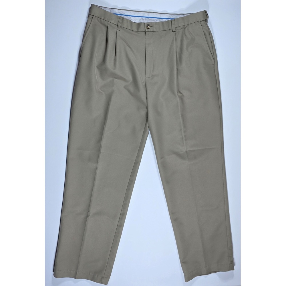 Haggar Men's Pleated Dress Pants Khaki Tan 38x32 Polyester Trousers